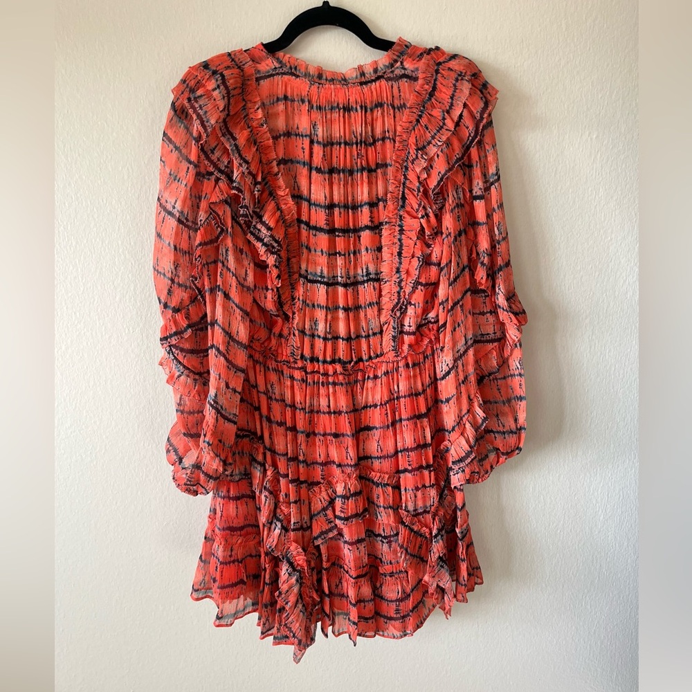 Ulla Johnson Vibrant Coral Long Sleeve Dress Silk New - Picture 4 of 9